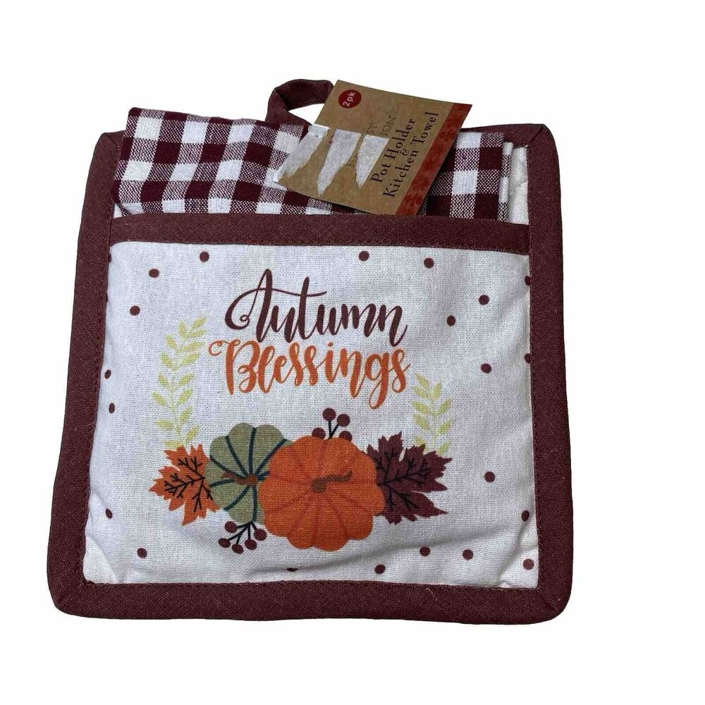 Harvest Collection Kitchen Dish Towel & Pot Holder Autumn Blessings. Brand New